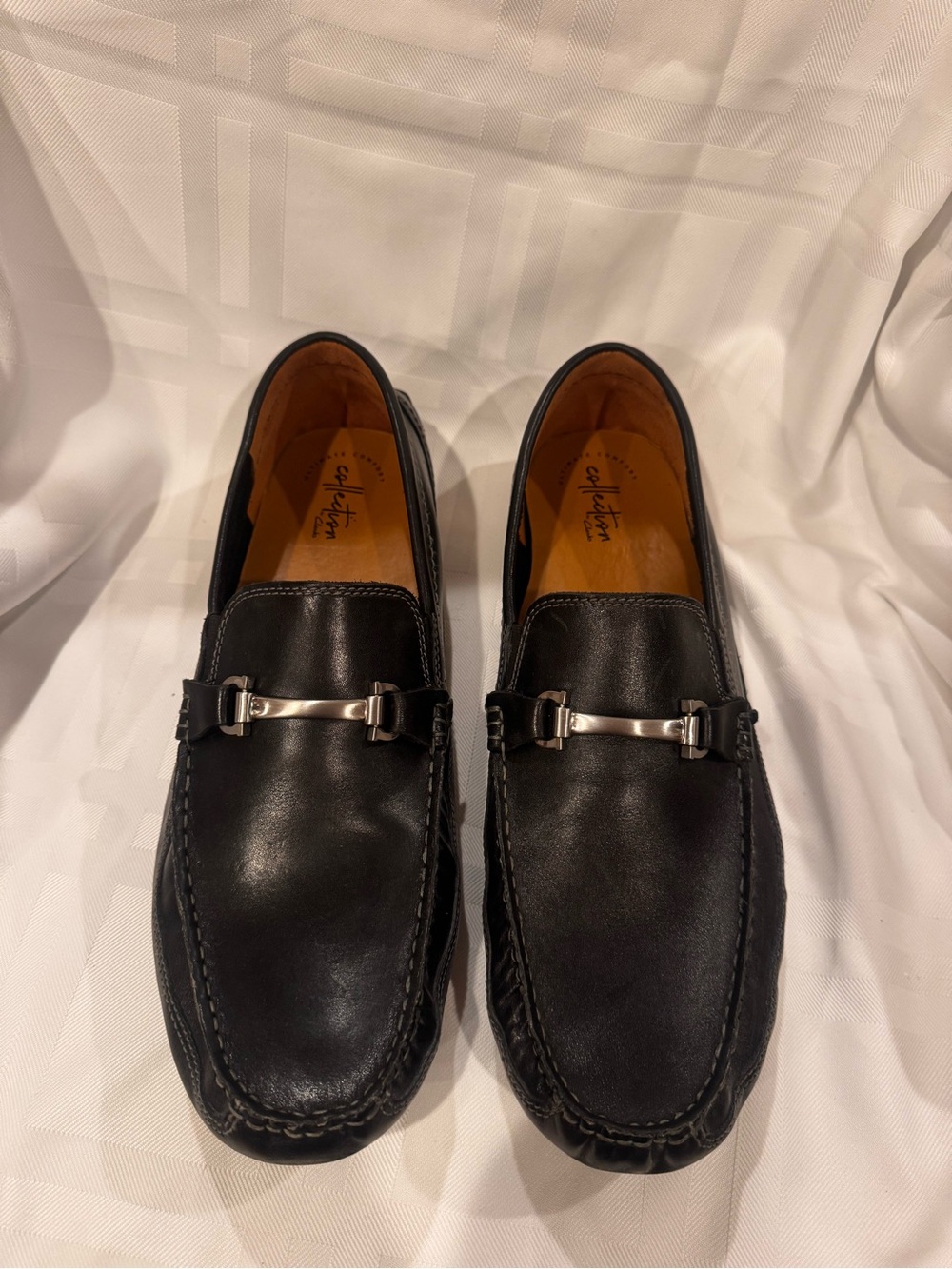 Clarks Black Leather Metal Bit Loafers